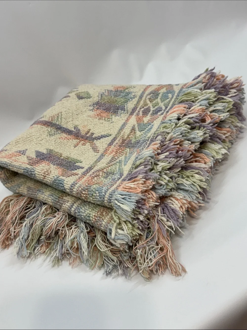 Vintage Southwestern Woven Runner Rug Table Runner 39”x17.5” Pastel Boho